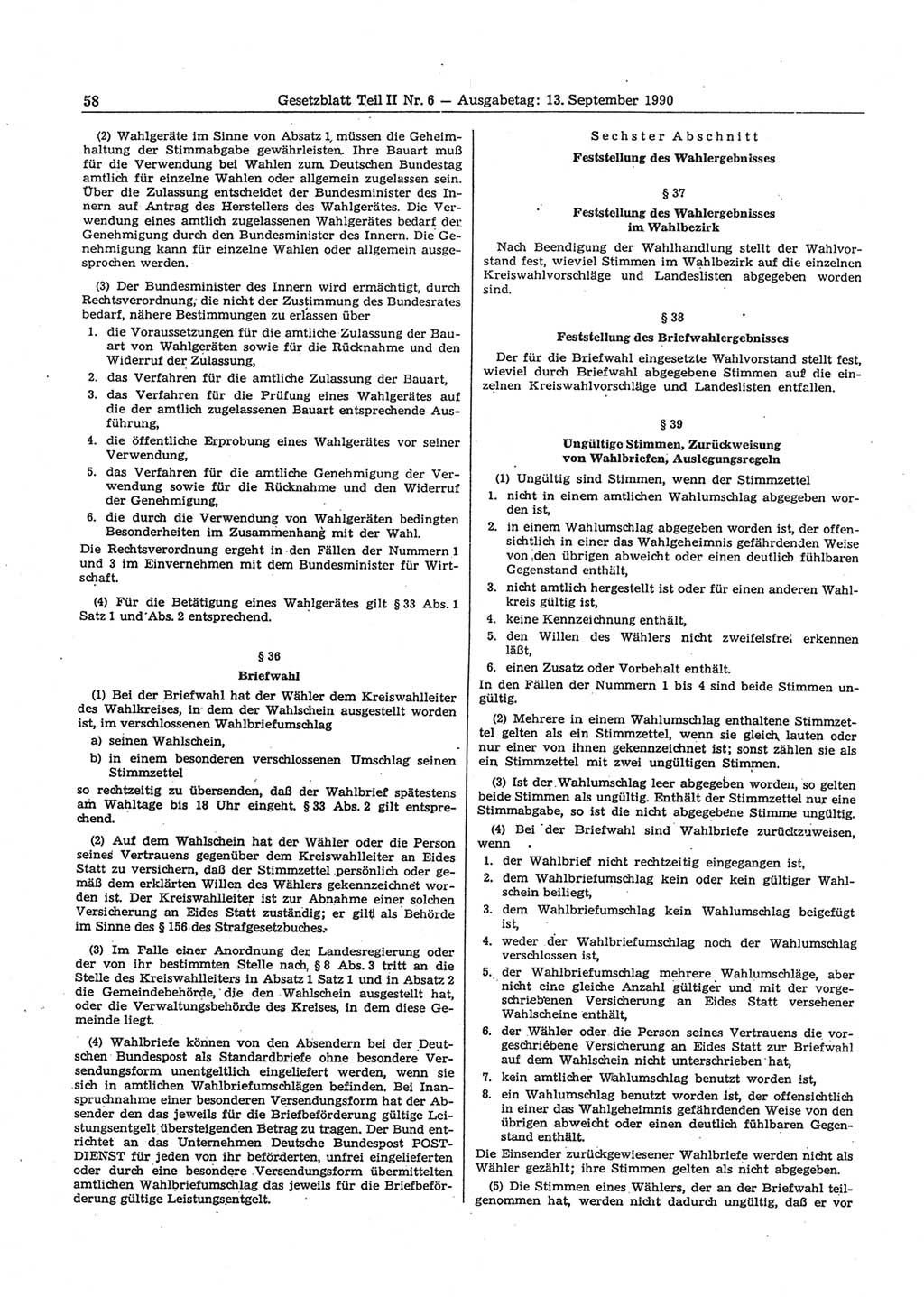 Gesetzblatt (GBl.) der Deutschen Demokratischen Republik (DDR) Teil ⅠⅠ 1990, Seite 58 (GBl. DDR ⅠⅠ 1990, S. 58)