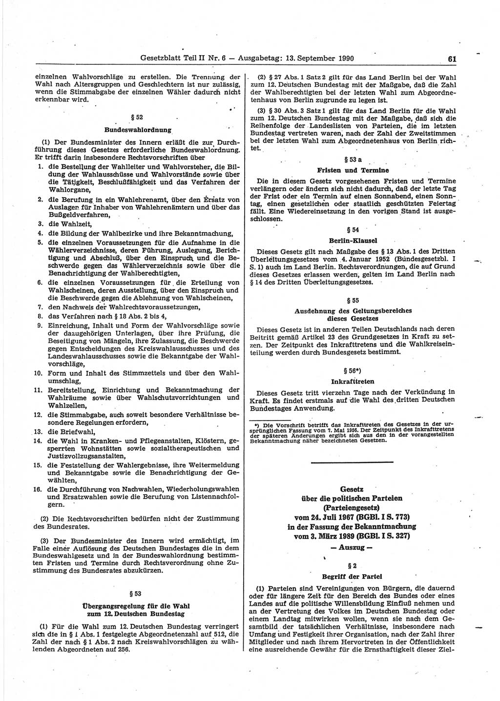 Gesetzblatt (GBl.) der Deutschen Demokratischen Republik (DDR) Teil ⅠⅠ 1990, Seite 61 (GBl. DDR ⅠⅠ 1990, S. 61)