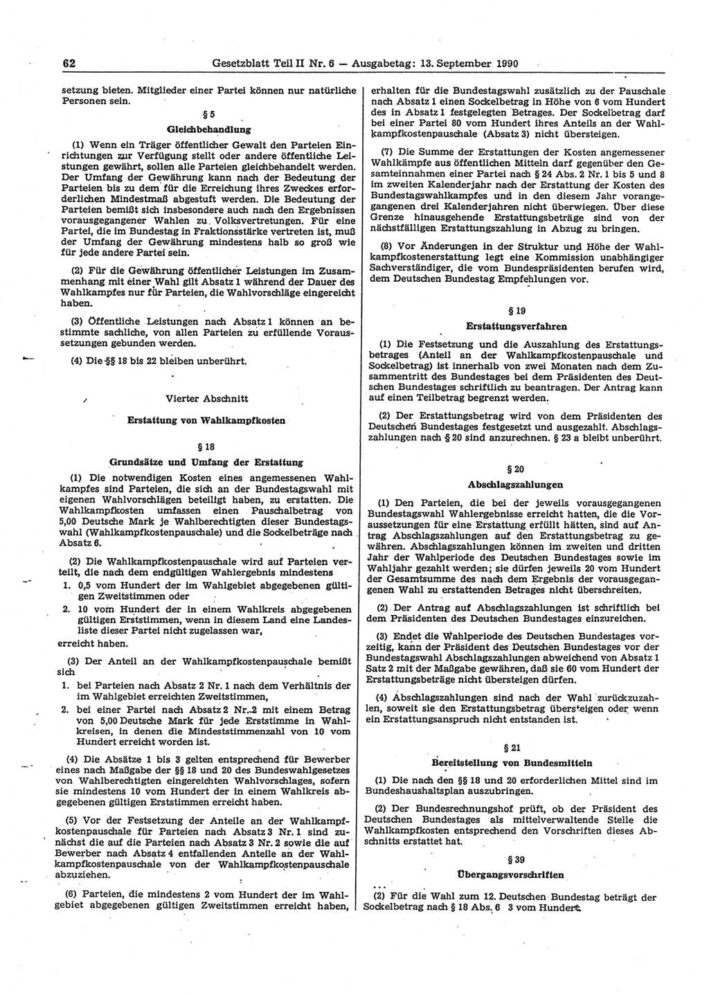 Gesetzblatt (GBl.) der Deutschen Demokratischen Republik (DDR) Teil ⅠⅠ 1990, Seite 62 (GBl. DDR ⅠⅠ 1990, S. 62)