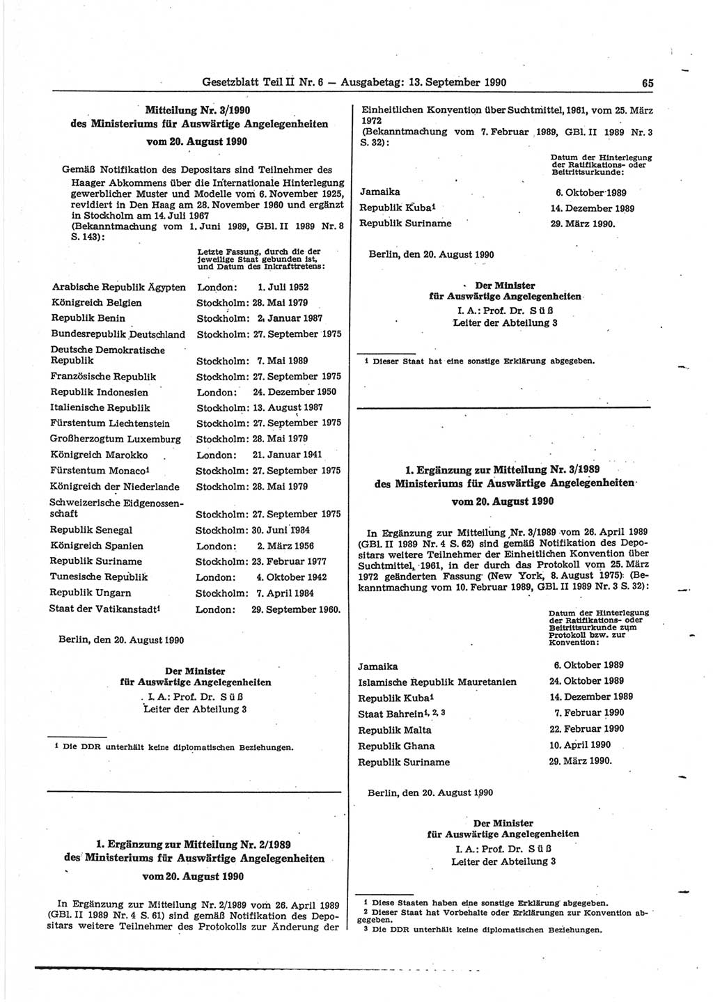 Gesetzblatt (GBl.) der Deutschen Demokratischen Republik (DDR) Teil ⅠⅠ 1990, Seite 65 (GBl. DDR ⅠⅠ 1990, S. 65)
