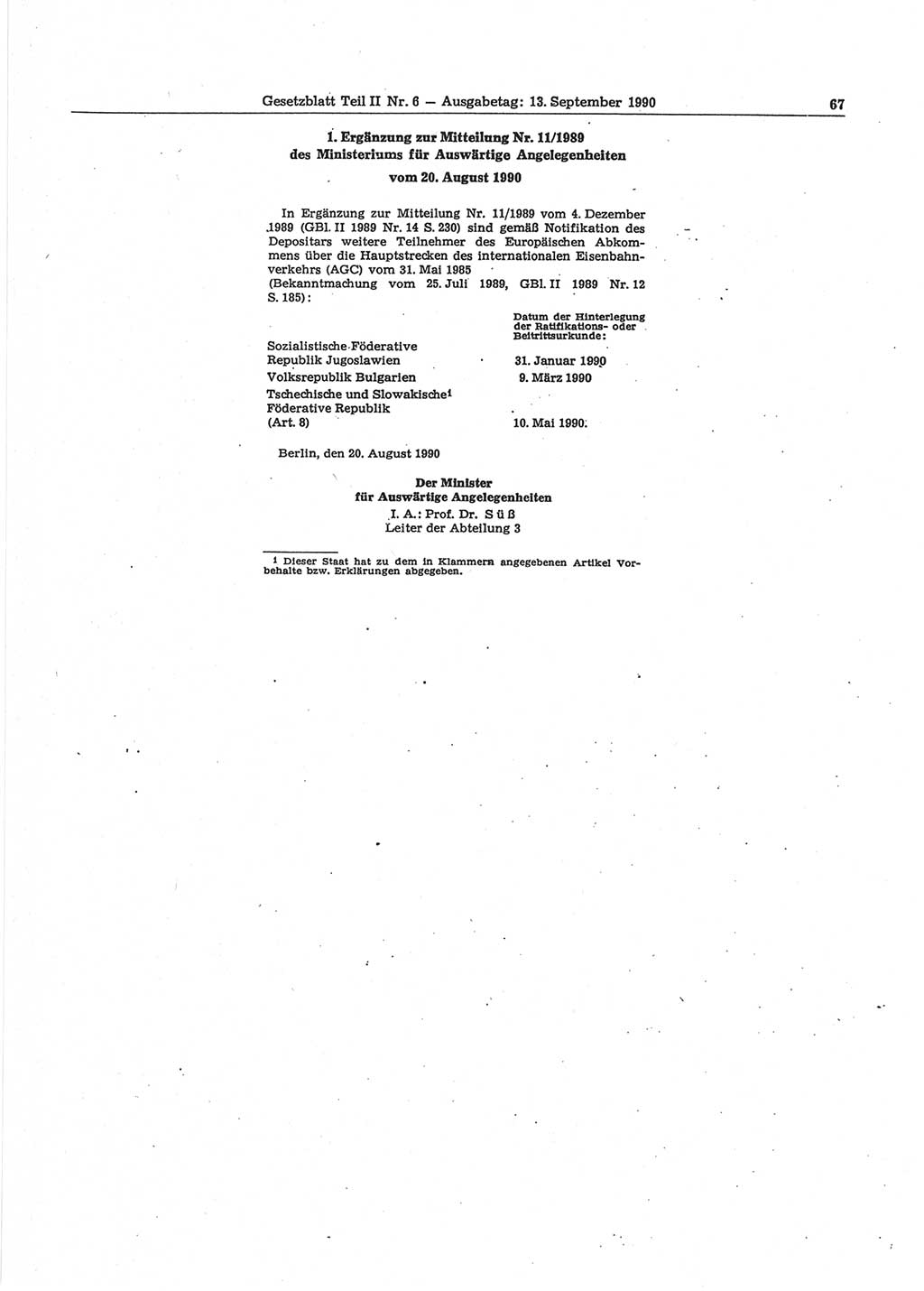 Gesetzblatt (GBl.) der Deutschen Demokratischen Republik (DDR) Teil ⅠⅠ 1990, Seite 67 (GBl. DDR ⅠⅠ 1990, S. 67)