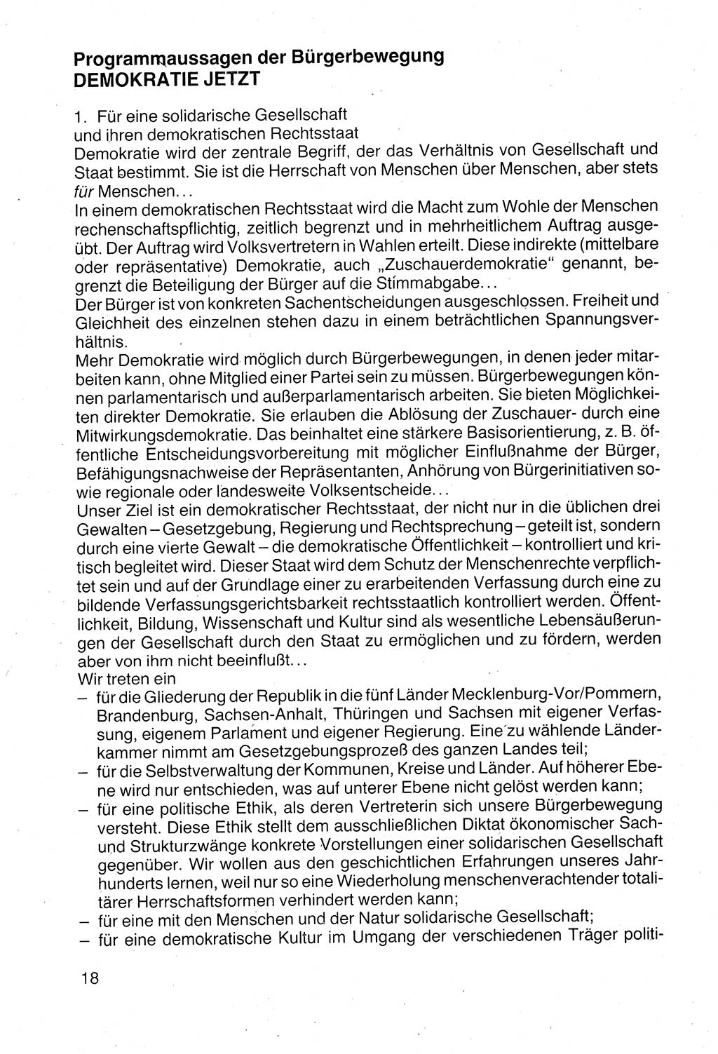 Politische Parteien und Bewegungen der DDR (Deutsche Demokratische Republik) über sich selbst 1990, Seite 18 (Pol. Part. Bew. DDR 1990, S. 18)