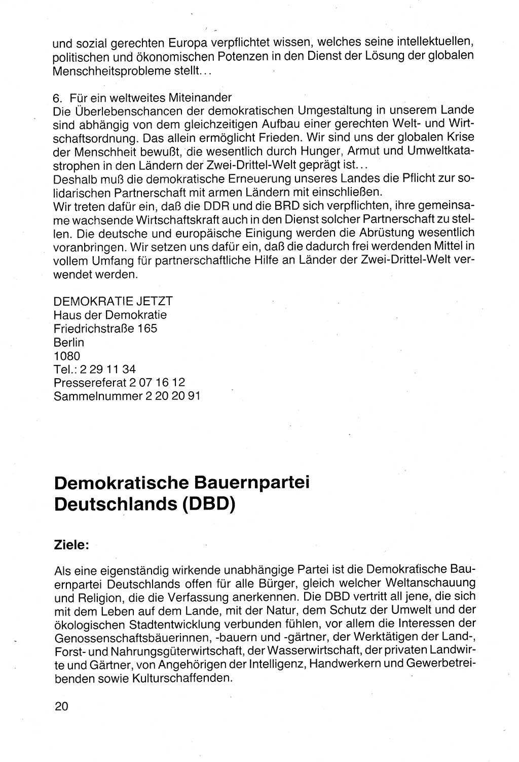 Politische Parteien und Bewegungen der DDR (Deutsche Demokratische Republik) über sich selbst 1990, Seite 20 (Pol. Part. Bew. DDR 1990, S. 20)