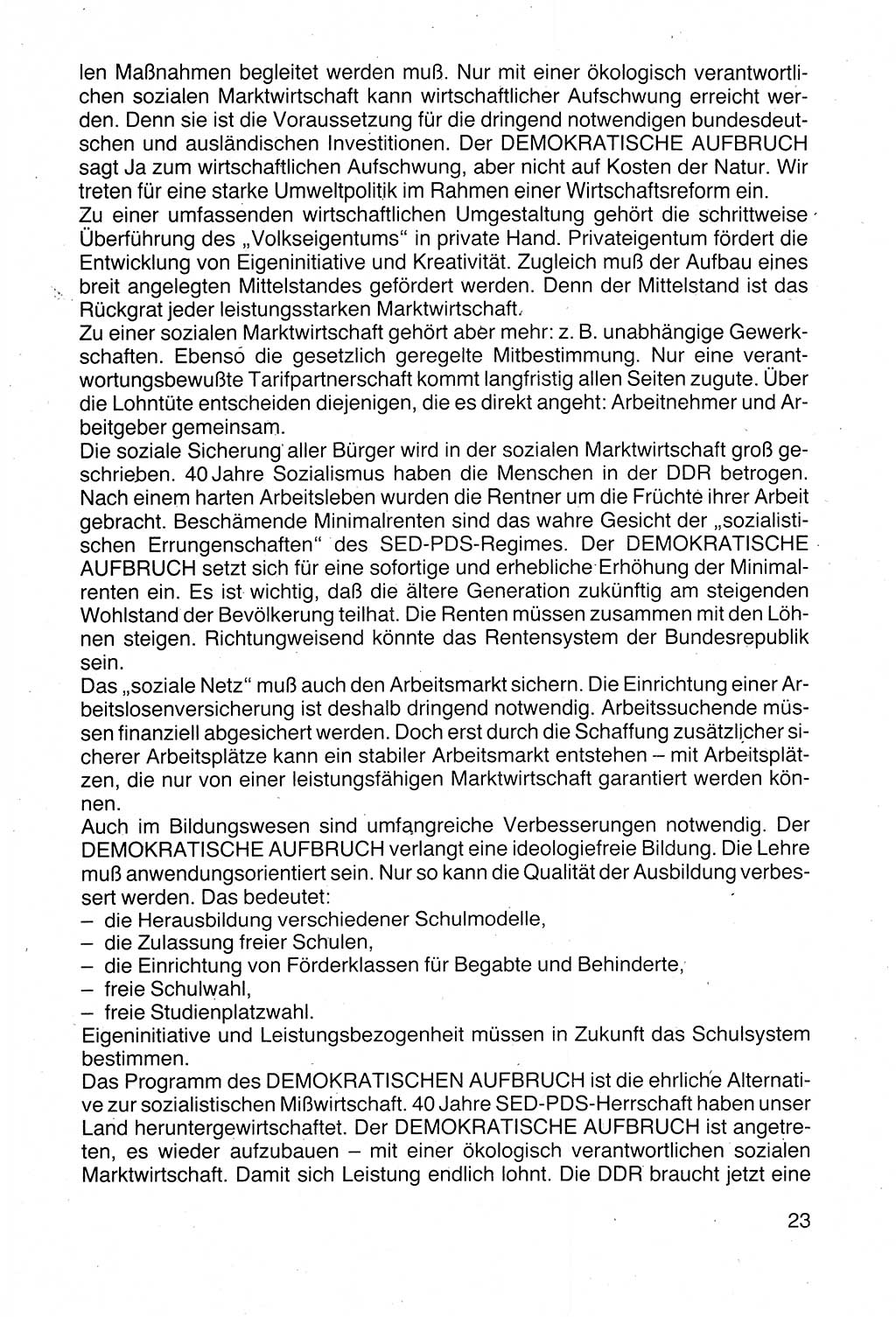 Politische Parteien und Bewegungen der DDR (Deutsche Demokratische Republik) über sich selbst 1990, Seite 23 (Pol. Part. Bew. DDR 1990, S. 23)