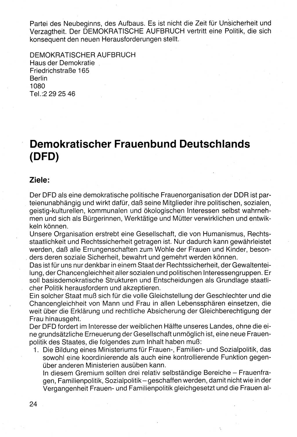 Politische Parteien und Bewegungen der DDR (Deutsche Demokratische Republik) über sich selbst 1990, Seite 24 (Pol. Part. Bew. DDR 1990, S. 24)