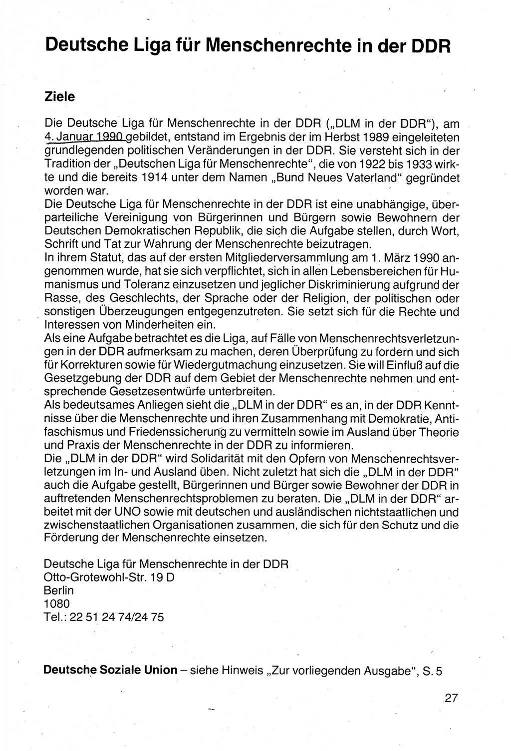 Politische Parteien und Bewegungen der DDR (Deutsche Demokratische Republik) über sich selbst 1990, Seite 27 (Pol. Part. Bew. DDR 1990, S. 27)