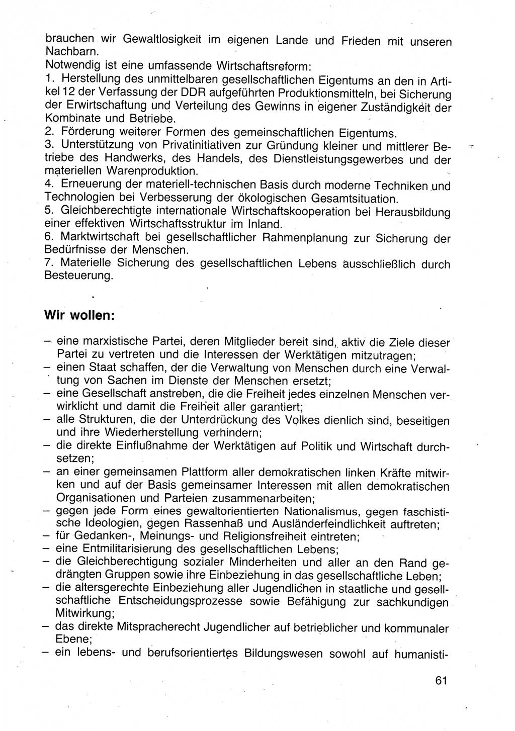 Politische Parteien und Bewegungen der DDR (Deutsche Demokratische Republik) über sich selbst 1990, Seite 61 (Pol. Part. Bew. DDR 1990, S. 61)