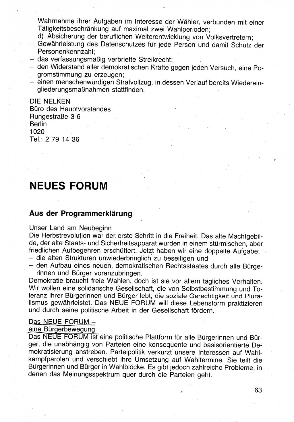 Politische Parteien und Bewegungen der DDR (Deutsche Demokratische Republik) über sich selbst 1990, Seite 63 (Pol. Part. Bew. DDR 1990, S. 63)