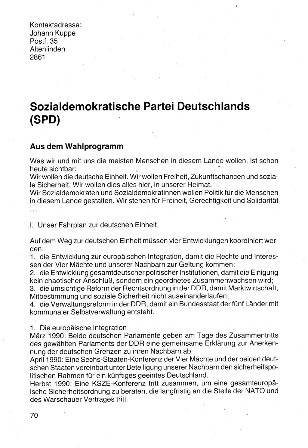 Politische Parteien und Bewegungen der DDR (Deutsche Demokratische Republik) über sich selbst 1990, Seite 70 (Pol. Part. Bew. DDR 1990, S. 70)