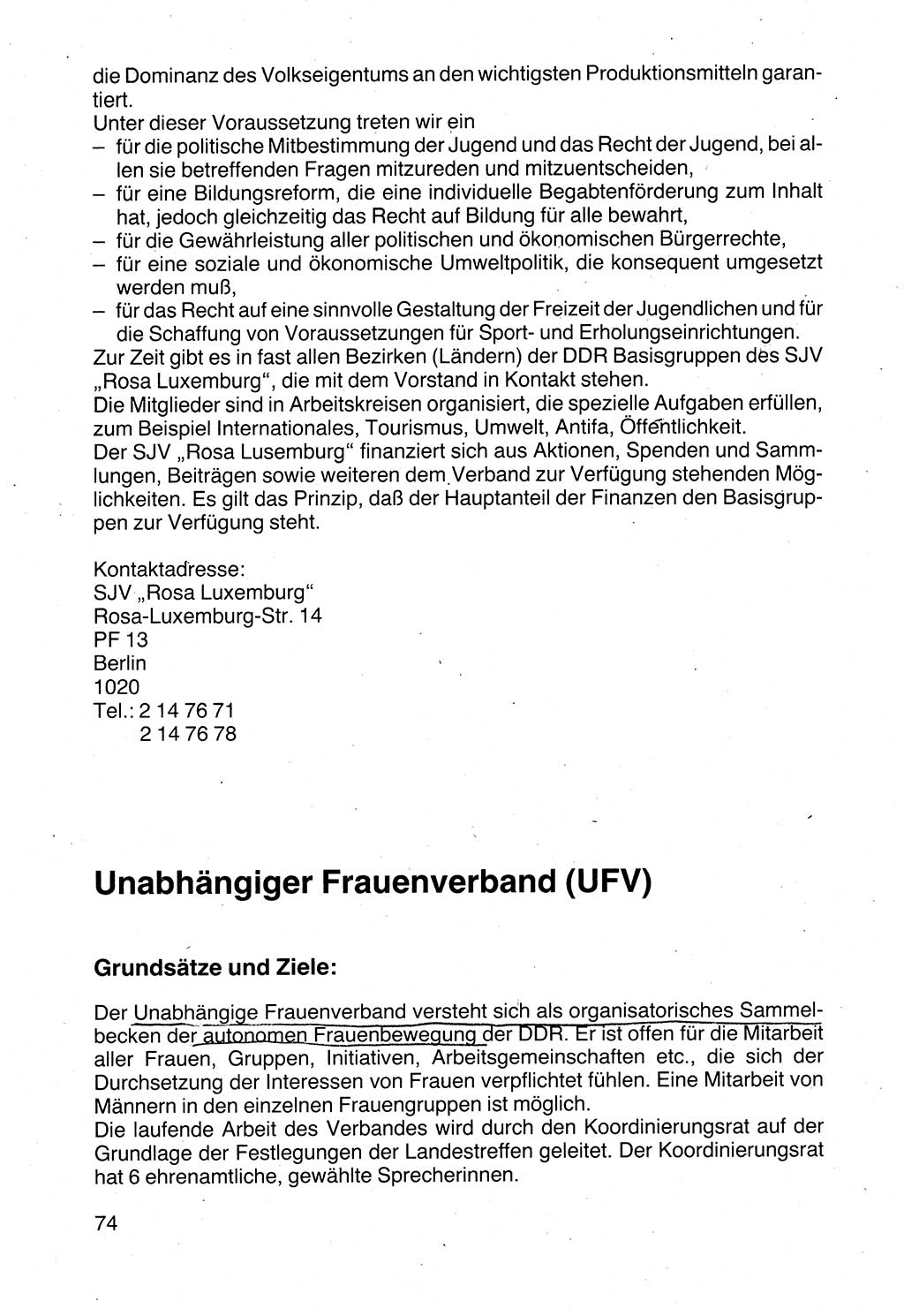 Politische Parteien und Bewegungen der DDR (Deutsche Demokratische Republik) über sich selbst 1990, Seite 74 (Pol. Part. Bew. DDR 1990, S. 74)