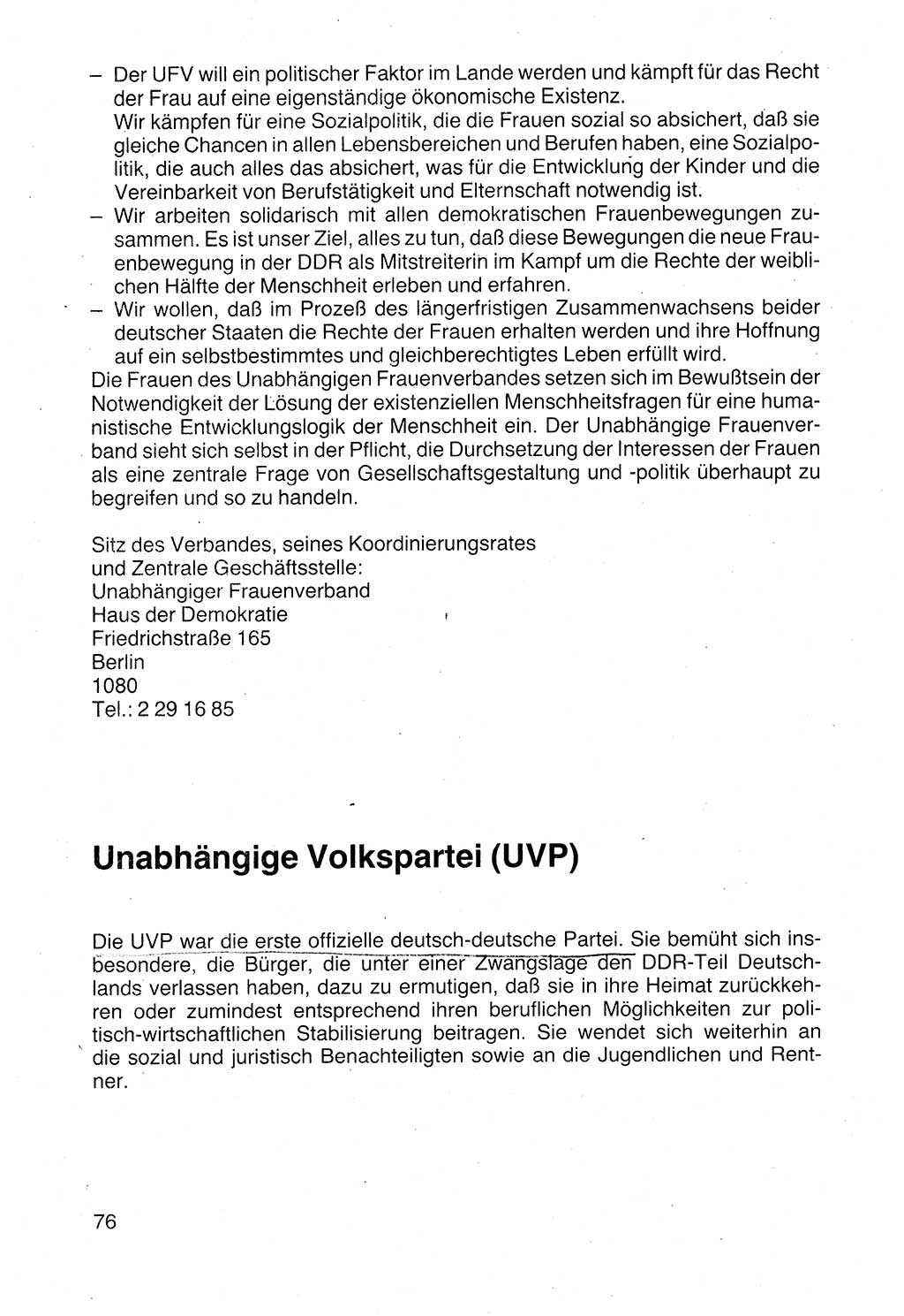 Politische Parteien und Bewegungen der DDR (Deutsche Demokratische Republik) über sich selbst 1990, Seite 76 (Pol. Part. Bew. DDR 1990, S. 76)