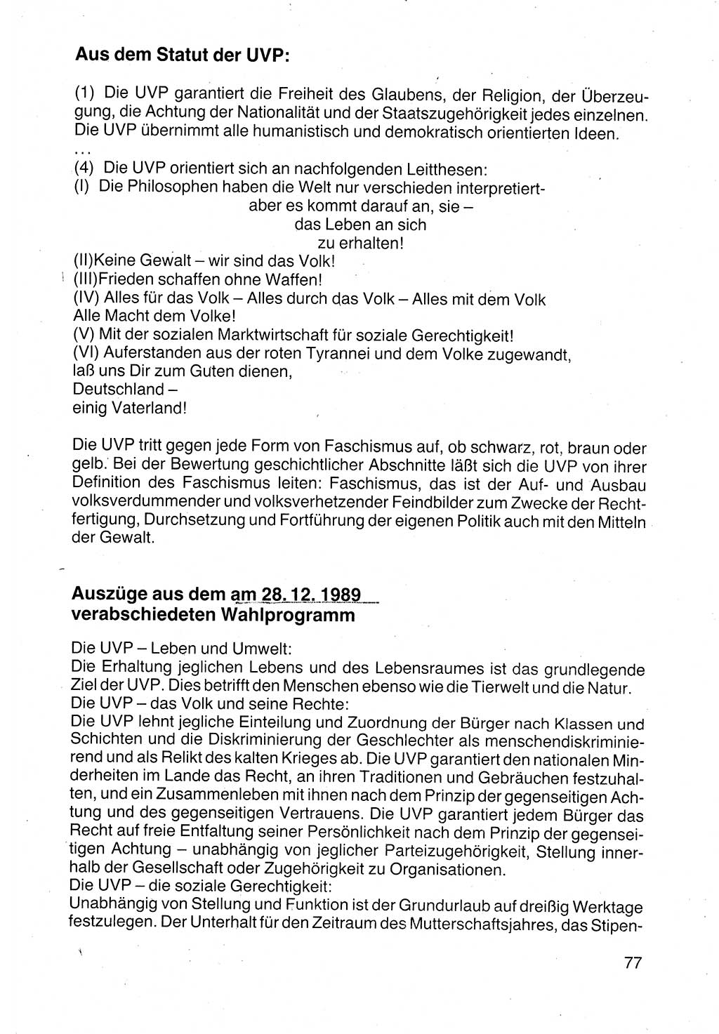 Politische Parteien und Bewegungen der DDR (Deutsche Demokratische Republik) über sich selbst 1990, Seite 77 (Pol. Part. Bew. DDR 1990, S. 77)