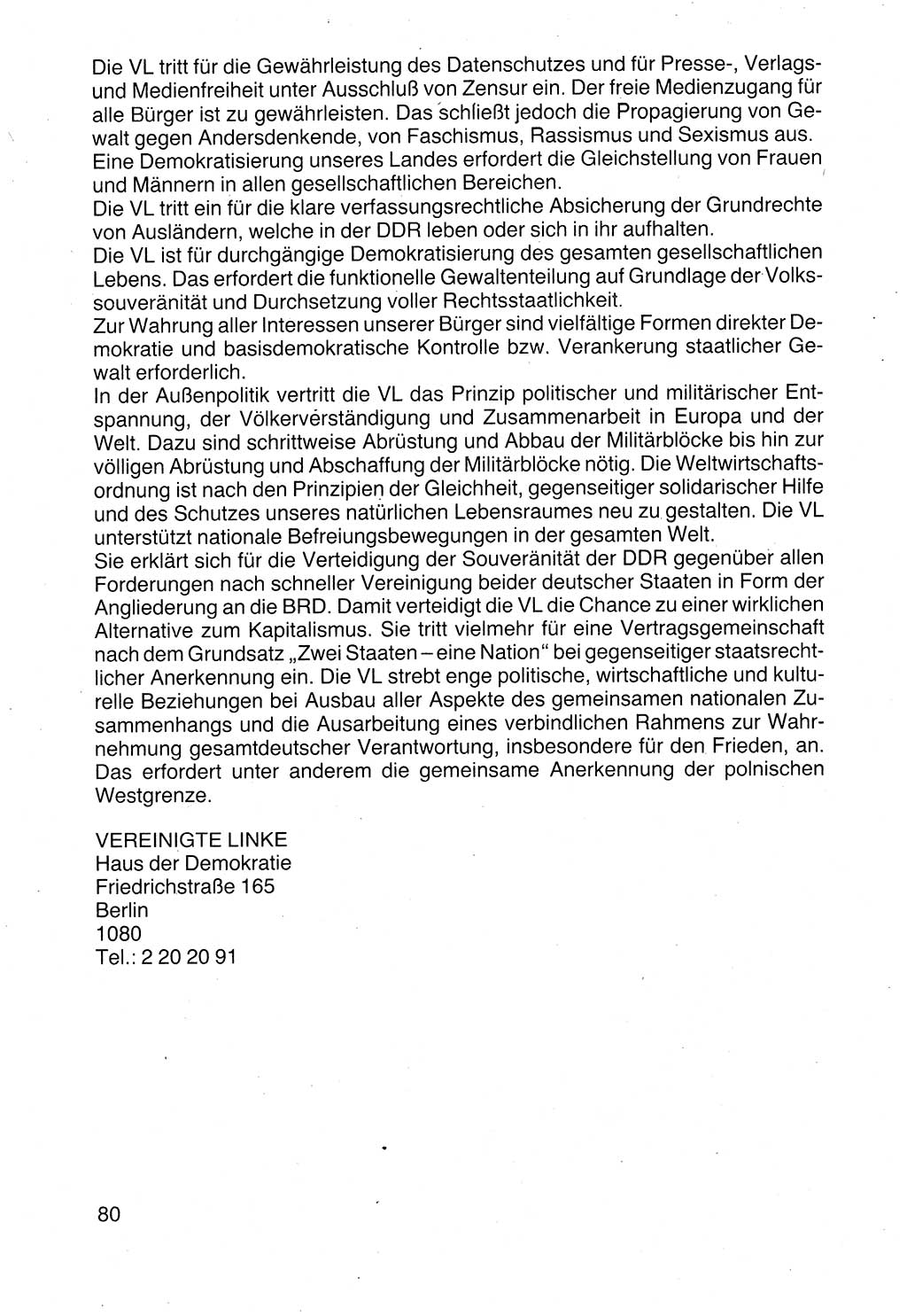 Politische Parteien und Bewegungen der DDR (Deutsche Demokratische Republik) über sich selbst 1990, Seite 80 (Pol. Part. Bew. DDR 1990, S. 80)