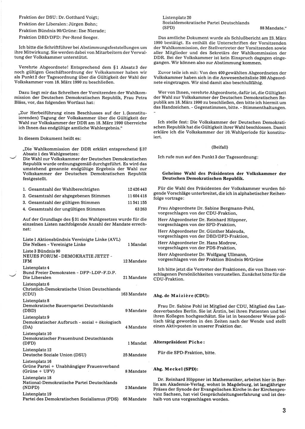 Tagungen der Volkskammer (VK) der Deutschen Demokratischen Republik (DDR), 10. Wahlperiode 1990, Seite 3 (VK. DDR 10. WP. 1990, Prot. Tg. 1-38, 5.4.-2.10.1990, S. 3)