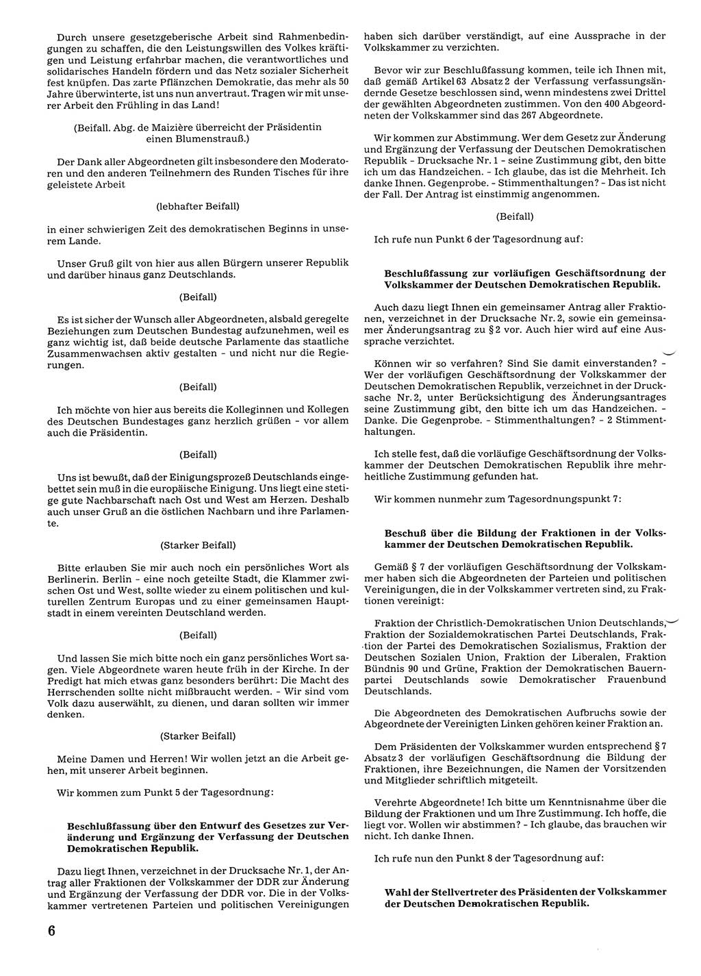 Tagungen der Volkskammer (VK) der Deutschen Demokratischen Republik (DDR), 10. Wahlperiode 1990, Seite 6 (VK. DDR 10. WP. 1990, Prot. Tg. 1-38, 5.4.-2.10.1990, S. 6)