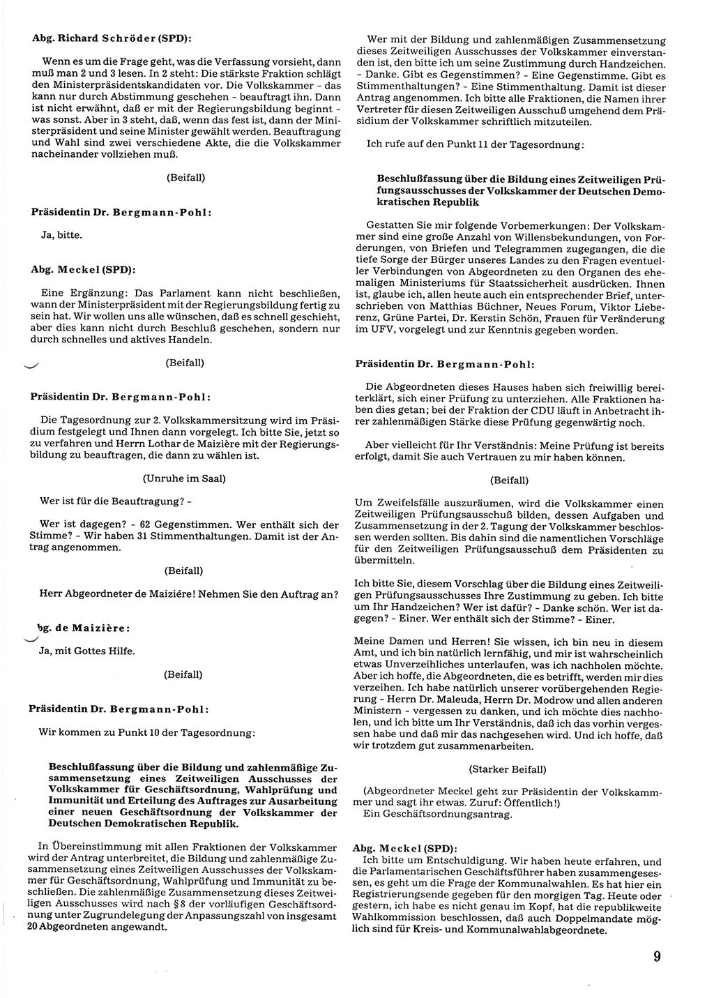 Tagungen der Volkskammer (VK) der Deutschen Demokratischen Republik (DDR), 10. Wahlperiode 1990, Seite 9 (VK. DDR 10. WP. 1990, Prot. Tg. 1-38, 5.4.-2.10.1990, S. 9)