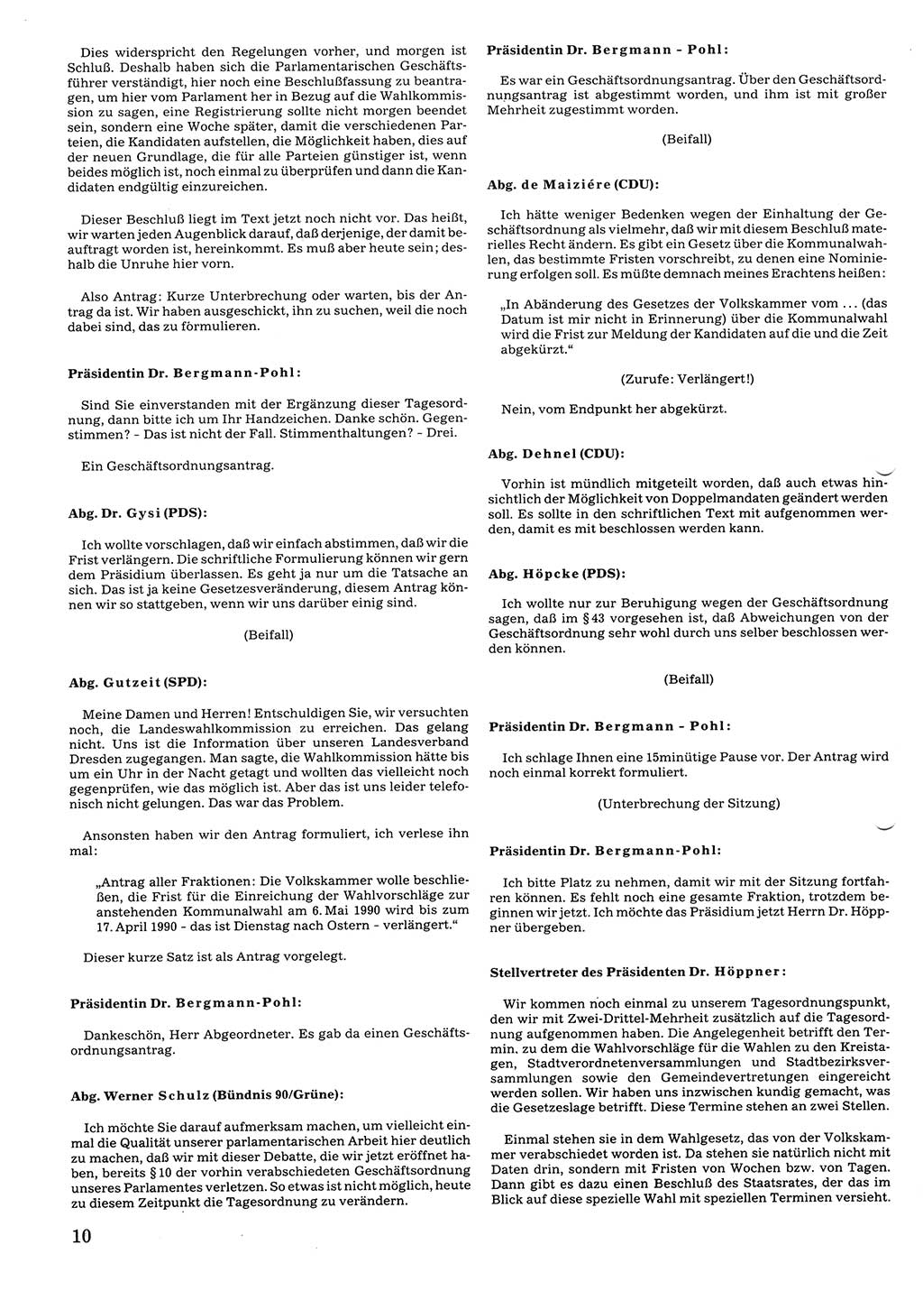 Tagungen der Volkskammer (VK) der Deutschen Demokratischen Republik (DDR), 10. Wahlperiode 1990, Seite 10 (VK. DDR 10. WP. 1990, Prot. Tg. 1-38, 5.4.-2.10.1990, S. 10)