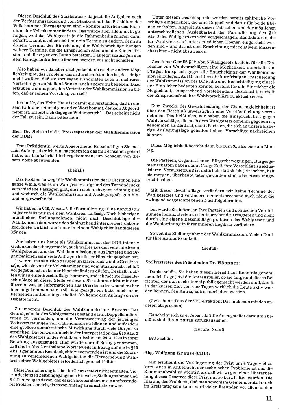 Tagungen der Volkskammer (VK) der Deutschen Demokratischen Republik (DDR), 10. Wahlperiode 1990, Seite 11 (VK. DDR 10. WP. 1990, Prot. Tg. 1-38, 5.4.-2.10.1990, S. 11)