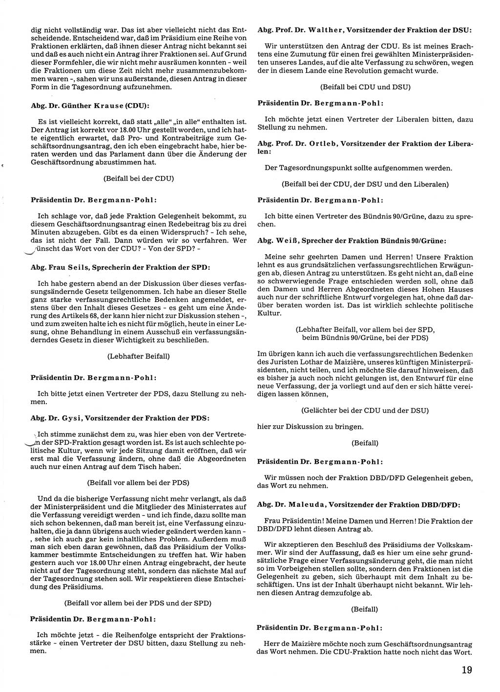 Tagungen der Volkskammer (VK) der Deutschen Demokratischen Republik (DDR), 10. Wahlperiode 1990, Seite 19 (VK. DDR 10. WP. 1990, Prot. Tg. 1-38, 5.4.-2.10.1990, S. 19)