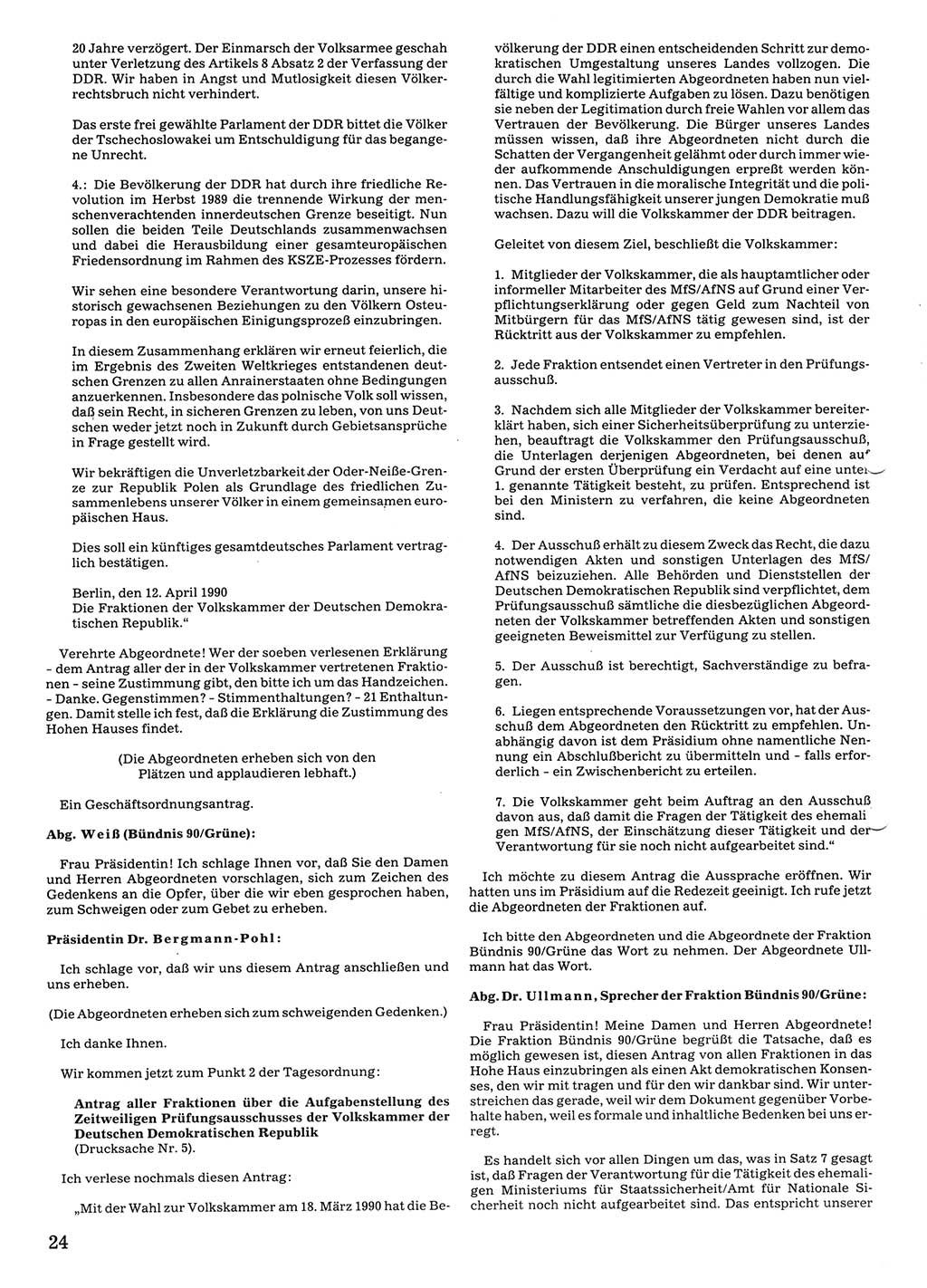 Tagungen der Volkskammer (VK) der Deutschen Demokratischen Republik (DDR), 10. Wahlperiode 1990, Seite 24 (VK. DDR 10. WP. 1990, Prot. Tg. 1-38, 5.4.-2.10.1990, S. 24)