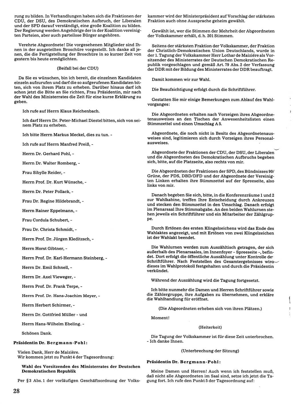 Tagungen der Volkskammer (VK) der Deutschen Demokratischen Republik (DDR), 10. Wahlperiode 1990, Seite 28 (VK. DDR 10. WP. 1990, Prot. Tg. 1-38, 5.4.-2.10.1990, S. 28)