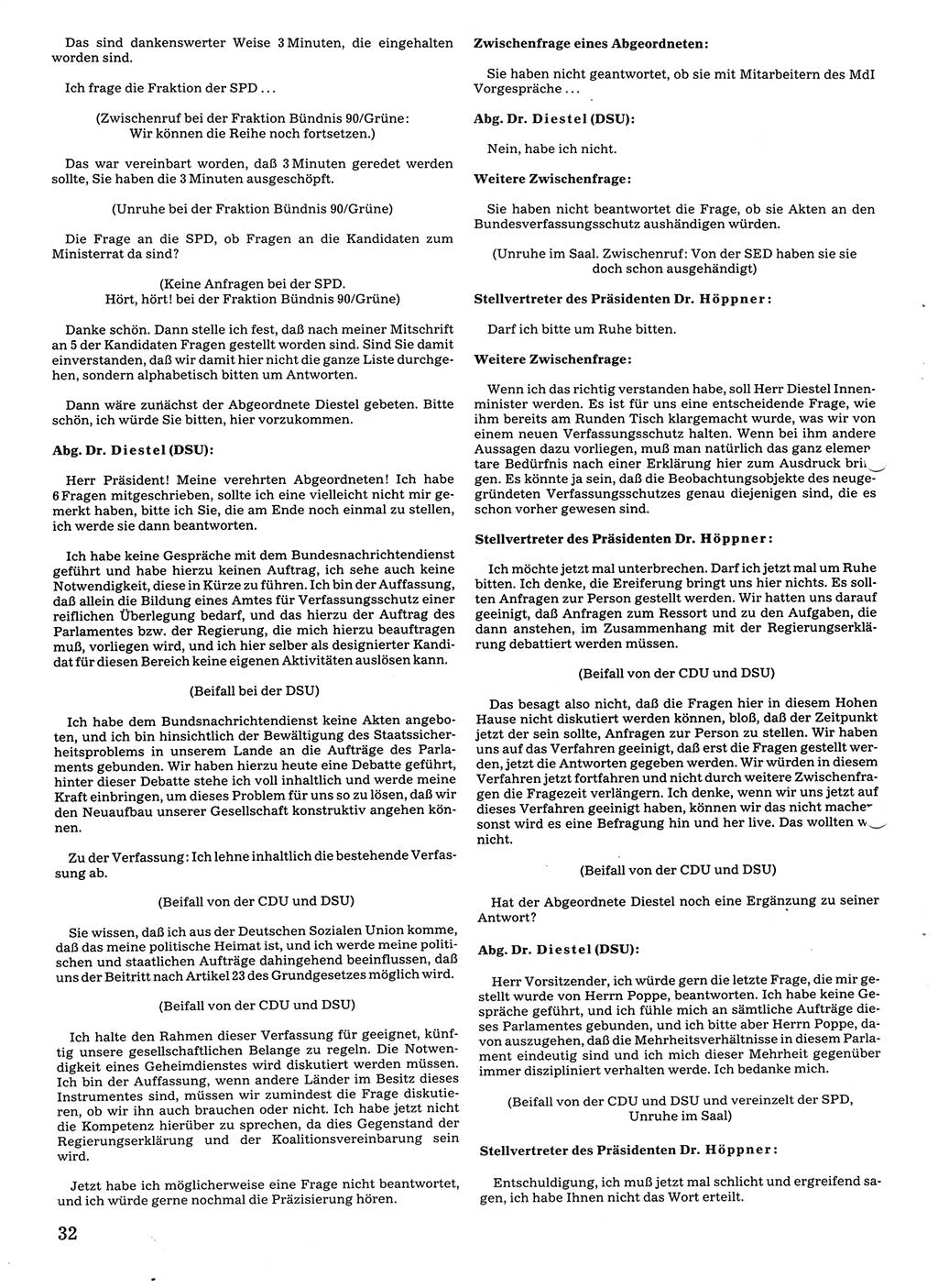 Tagungen der Volkskammer (VK) der Deutschen Demokratischen Republik (DDR), 10. Wahlperiode 1990, Seite 32 (VK. DDR 10. WP. 1990, Prot. Tg. 1-38, 5.4.-2.10.1990, S. 32)