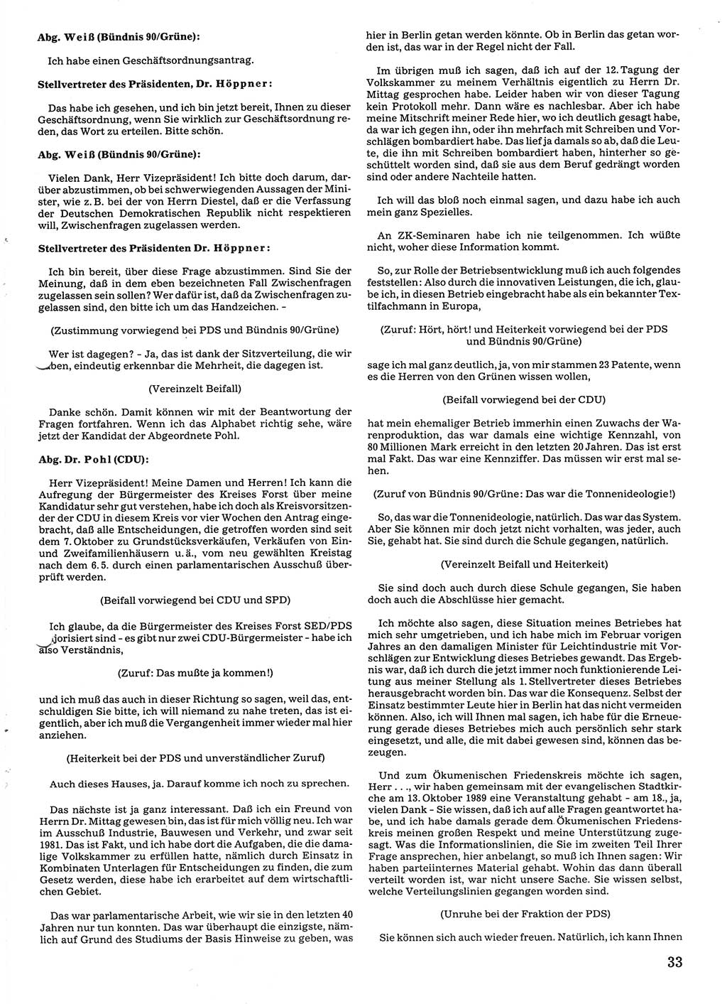 Tagungen der Volkskammer (VK) der Deutschen Demokratischen Republik (DDR), 10. Wahlperiode 1990, Seite 33 (VK. DDR 10. WP. 1990, Prot. Tg. 1-38, 5.4.-2.10.1990, S. 33)