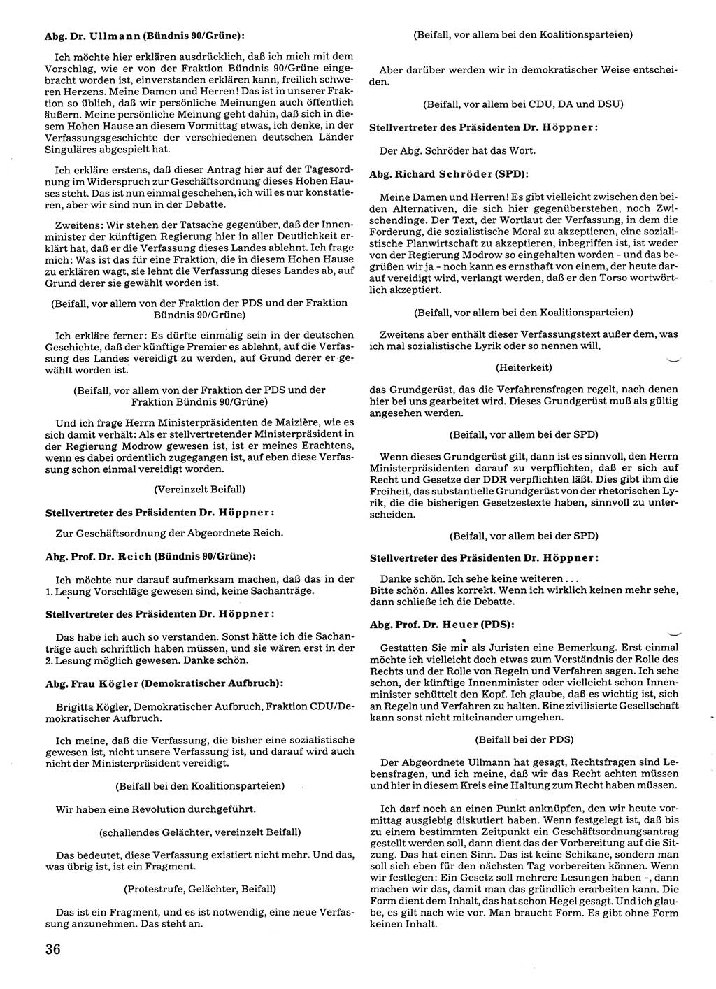 Tagungen der Volkskammer (VK) der Deutschen Demokratischen Republik (DDR), 10. Wahlperiode 1990, Seite 36 (VK. DDR 10. WP. 1990, Prot. Tg. 1-38, 5.4.-2.10.1990, S. 36)