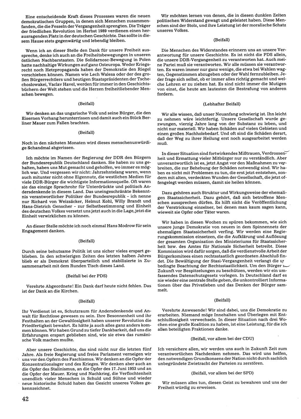 Tagungen der Volkskammer (VK) der Deutschen Demokratischen Republik (DDR), 10. Wahlperiode 1990, Seite 42 (VK. DDR 10. WP. 1990, Prot. Tg. 1-38, 5.4.-2.10.1990, S. 42)