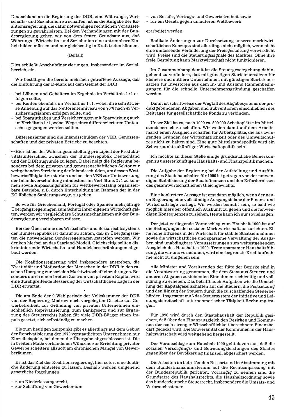 Tagungen der Volkskammer (VK) der Deutschen Demokratischen Republik (DDR), 10. Wahlperiode 1990, Seite 45 (VK. DDR 10. WP. 1990, Prot. Tg. 1-38, 5.4.-2.10.1990, S. 45)
