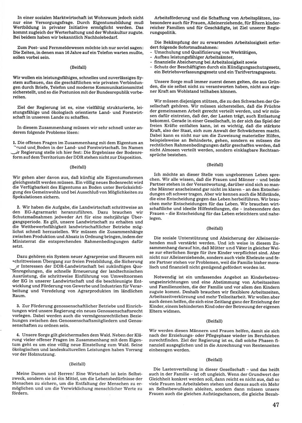 Tagungen der Volkskammer (VK) der Deutschen Demokratischen Republik (DDR), 10. Wahlperiode 1990, Seite 47 (VK. DDR 10. WP. 1990, Prot. Tg. 1-38, 5.4.-2.10.1990, S. 47)