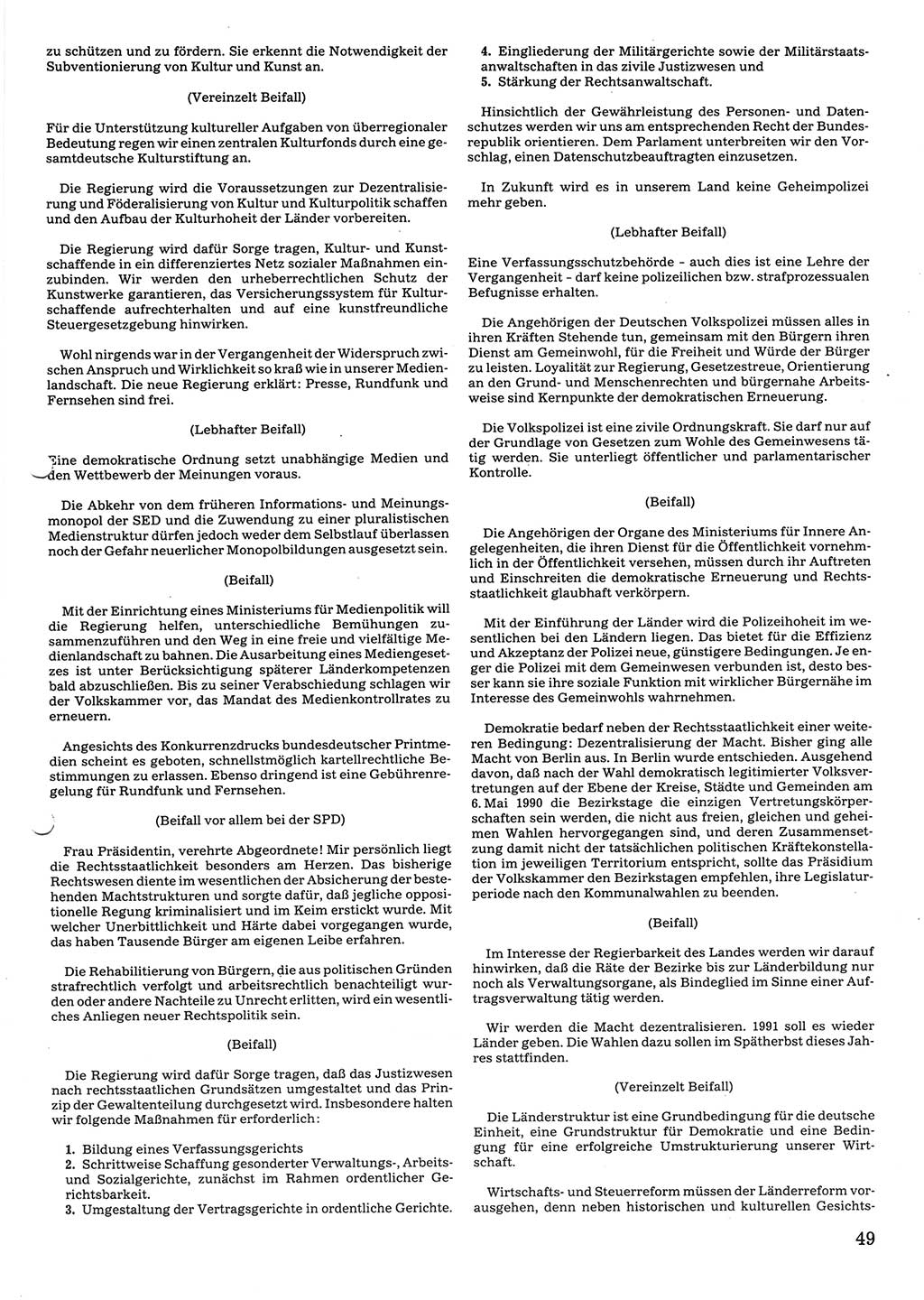 Tagungen der Volkskammer (VK) der Deutschen Demokratischen Republik (DDR), 10. Wahlperiode 1990, Seite 49 (VK. DDR 10. WP. 1990, Prot. Tg. 1-38, 5.4.-2.10.1990, S. 49)