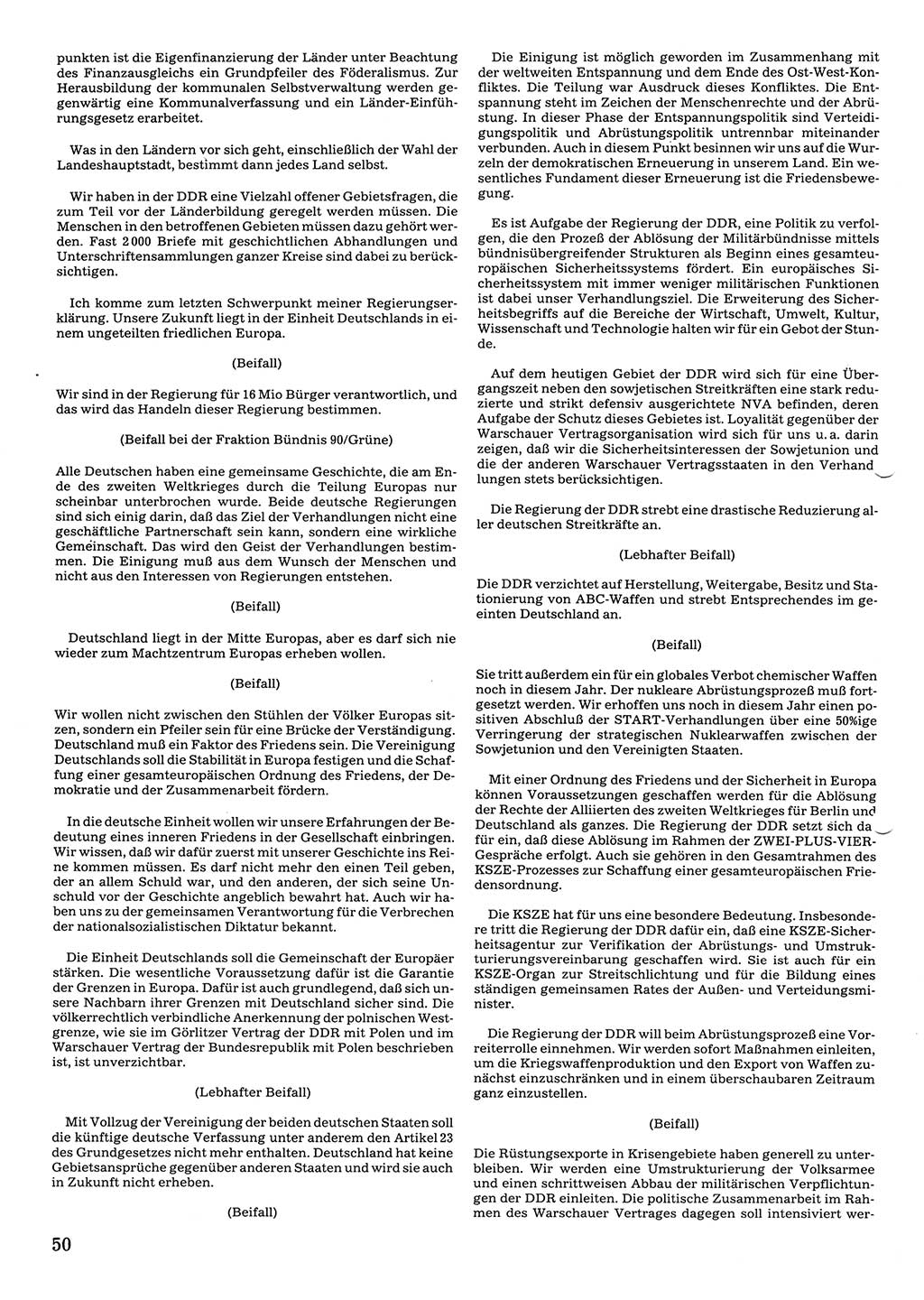 Tagungen der Volkskammer (VK) der Deutschen Demokratischen Republik (DDR), 10. Wahlperiode 1990, Seite 50 (VK. DDR 10. WP. 1990, Prot. Tg. 1-38, 5.4.-2.10.1990, S. 50)