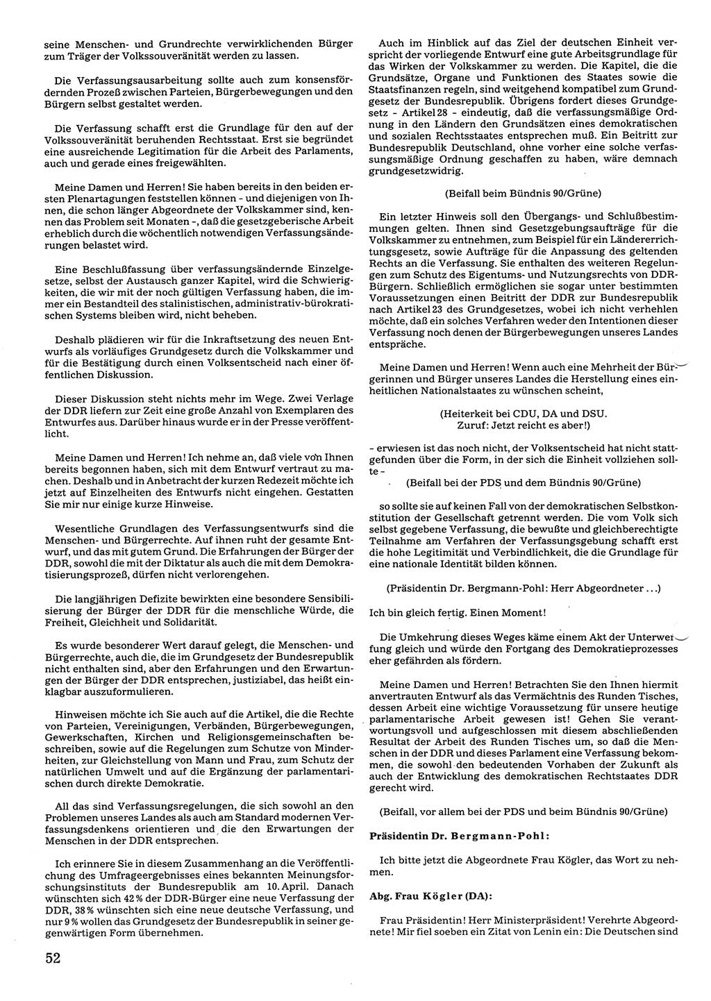 Tagungen der Volkskammer (VK) der Deutschen Demokratischen Republik (DDR), 10. Wahlperiode 1990, Seite 52 (VK. DDR 10. WP. 1990, Prot. Tg. 1-38, 5.4.-2.10.1990, S. 52)