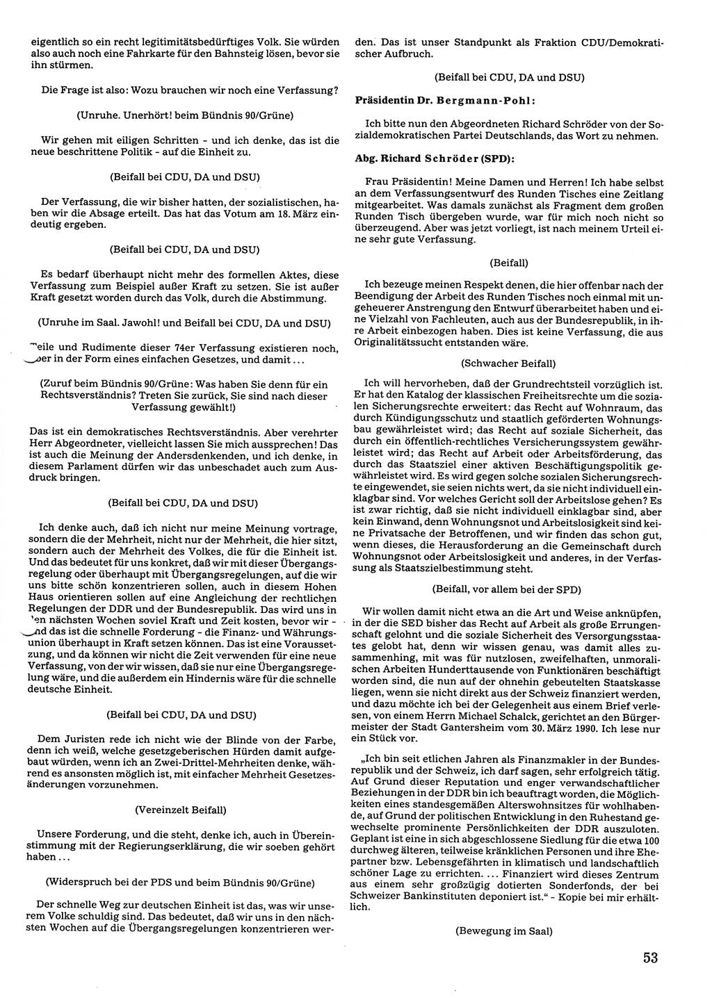 Tagungen der Volkskammer (VK) der Deutschen Demokratischen Republik (DDR), 10. Wahlperiode 1990, Seite 53 (VK. DDR 10. WP. 1990, Prot. Tg. 1-38, 5.4.-2.10.1990, S. 53)