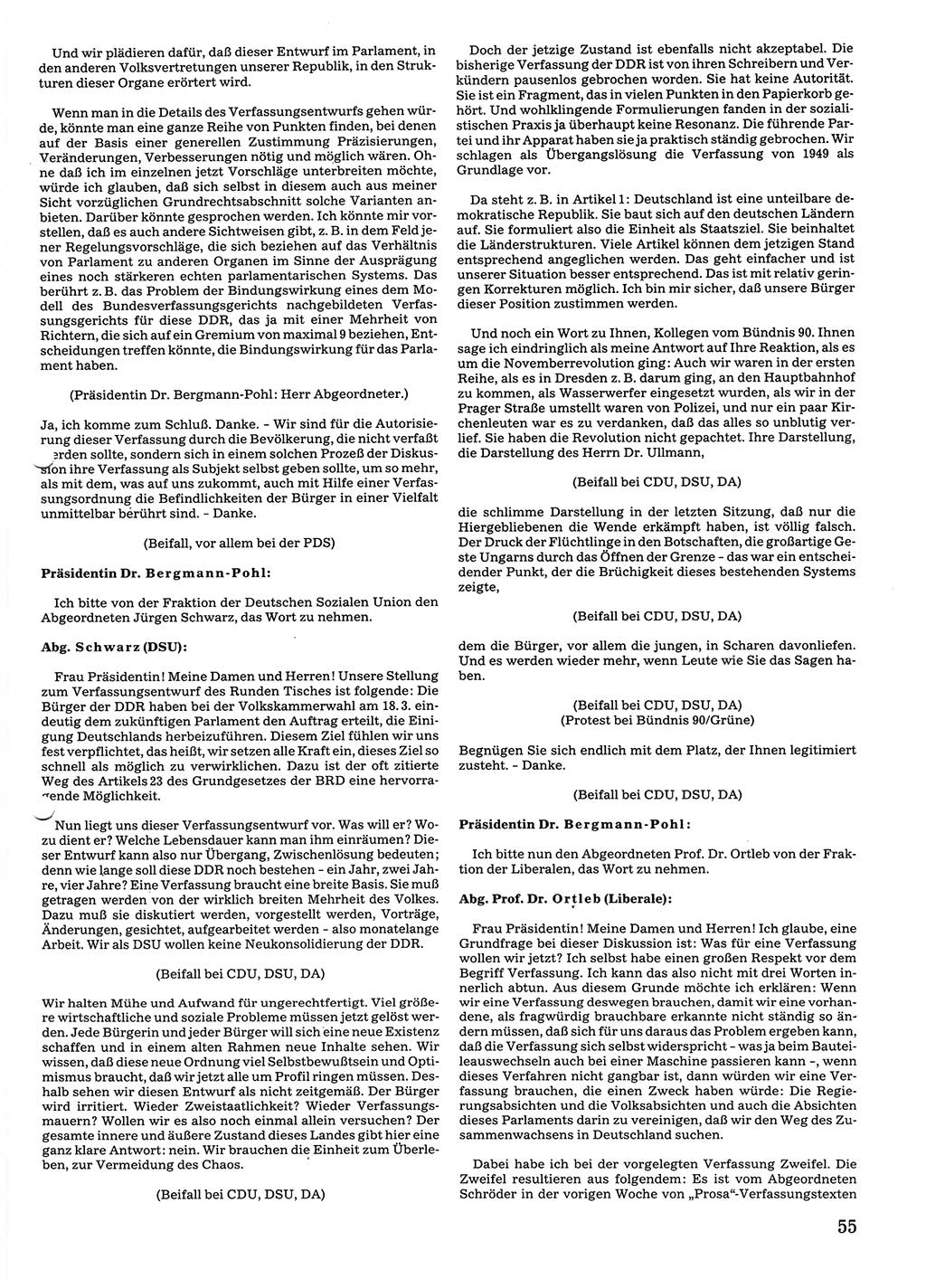 Tagungen der Volkskammer (VK) der Deutschen Demokratischen Republik (DDR), 10. Wahlperiode 1990, Seite 55 (VK. DDR 10. WP. 1990, Prot. Tg. 1-38, 5.4.-2.10.1990, S. 55)