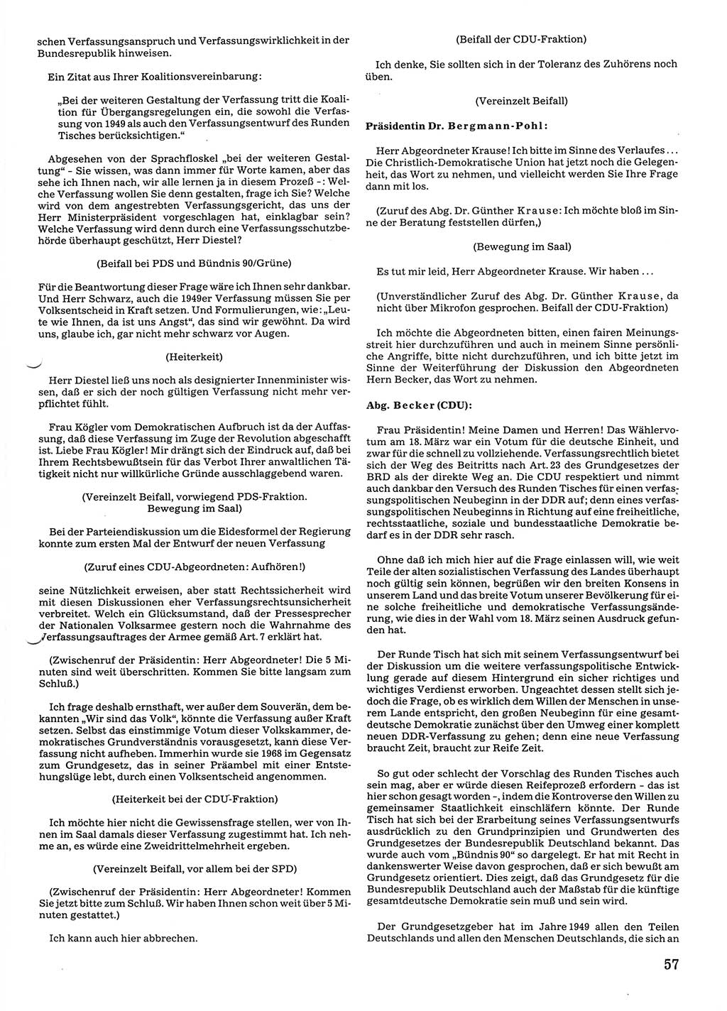 Tagungen der Volkskammer (VK) der Deutschen Demokratischen Republik (DDR), 10. Wahlperiode 1990, Seite 57 (VK. DDR 10. WP. 1990, Prot. Tg. 1-38, 5.4.-2.10.1990, S. 57)