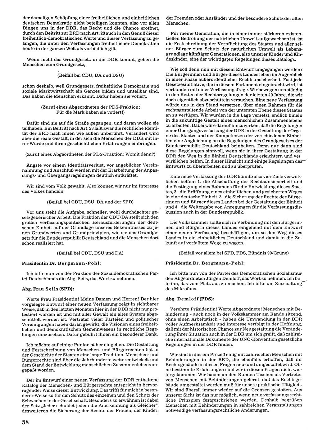 Tagungen der Volkskammer (VK) der Deutschen Demokratischen Republik (DDR), 10. Wahlperiode 1990, Seite 58 (VK. DDR 10. WP. 1990, Prot. Tg. 1-38, 5.4.-2.10.1990, S. 58)