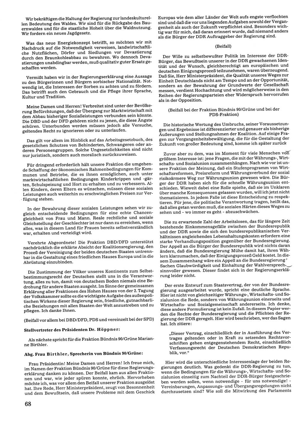 Tagungen der Volkskammer (VK) der Deutschen Demokratischen Republik (DDR), 10. Wahlperiode 1990, Seite 68 (VK. DDR 10. WP. 1990, Prot. Tg. 1-38, 5.4.-2.10.1990, S. 68)