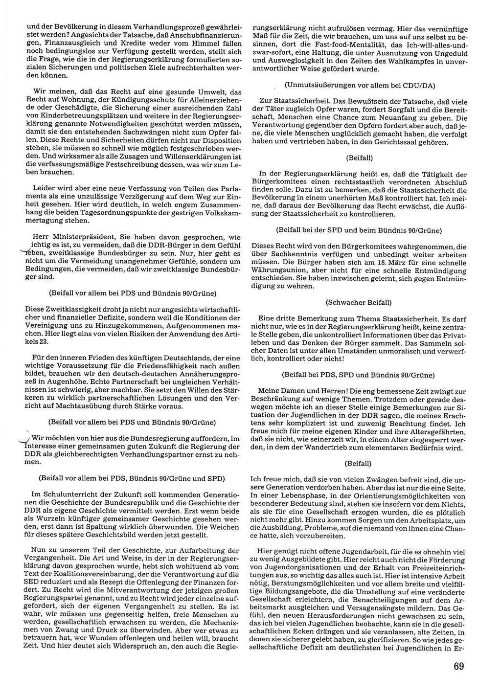 Tagungen der Volkskammer (VK) der Deutschen Demokratischen Republik (DDR), 10. Wahlperiode 1990, Seite 69 (VK. DDR 10. WP. 1990, Prot. Tg. 1-38, 5.4.-2.10.1990, S. 69)