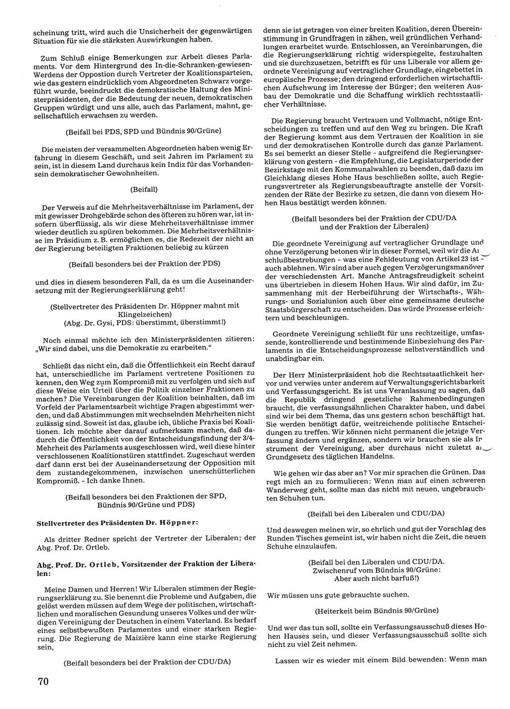 Tagungen der Volkskammer (VK) der Deutschen Demokratischen Republik (DDR), 10. Wahlperiode 1990, Seite 70 (VK. DDR 10. WP. 1990, Prot. Tg. 1-38, 5.4.-2.10.1990, S. 70)