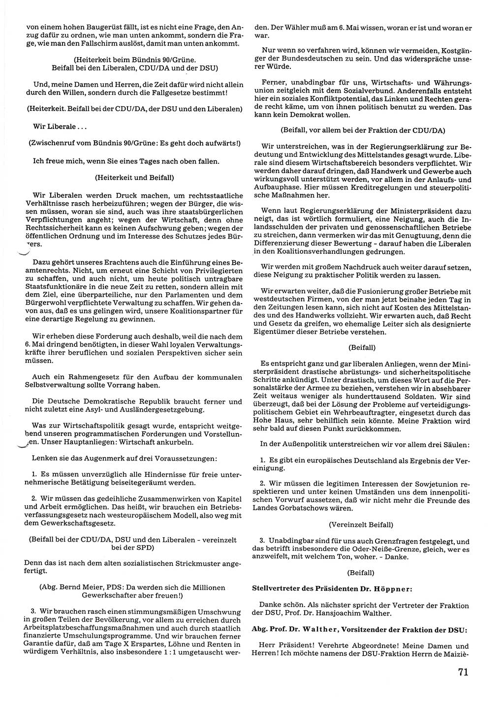 Tagungen der Volkskammer (VK) der Deutschen Demokratischen Republik (DDR), 10. Wahlperiode 1990, Seite 71 (VK. DDR 10. WP. 1990, Prot. Tg. 1-38, 5.4.-2.10.1990, S. 71)