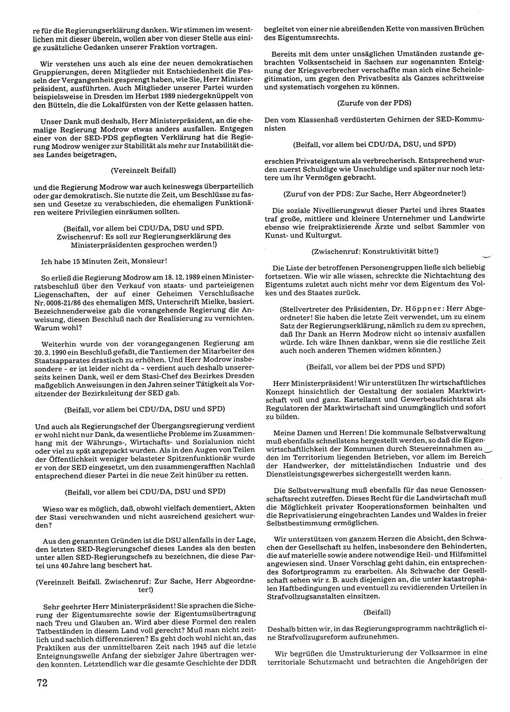 Tagungen der Volkskammer (VK) der Deutschen Demokratischen Republik (DDR), 10. Wahlperiode 1990, Seite 72 (VK. DDR 10. WP. 1990, Prot. Tg. 1-38, 5.4.-2.10.1990, S. 72)