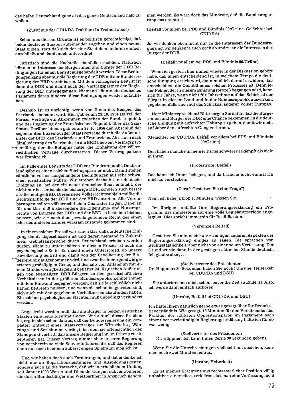Tagungen der Volkskammer (VK) der Deutschen Demokratischen Republik (DDR), 10. Wahlperiode 1990, Seite 75 (VK. DDR 10. WP. 1990, Prot. Tg. 1-38, 5.4.-2.10.1990, S. 75)