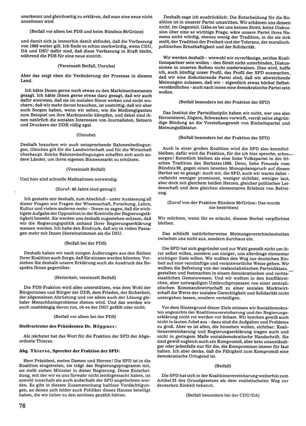 Tagungen der Volkskammer (VK) der Deutschen Demokratischen Republik (DDR), 10. Wahlperiode 1990, Seite 76 (VK. DDR 10. WP. 1990, Prot. Tg. 1-38, 5.4.-2.10.1990, S. 76)
