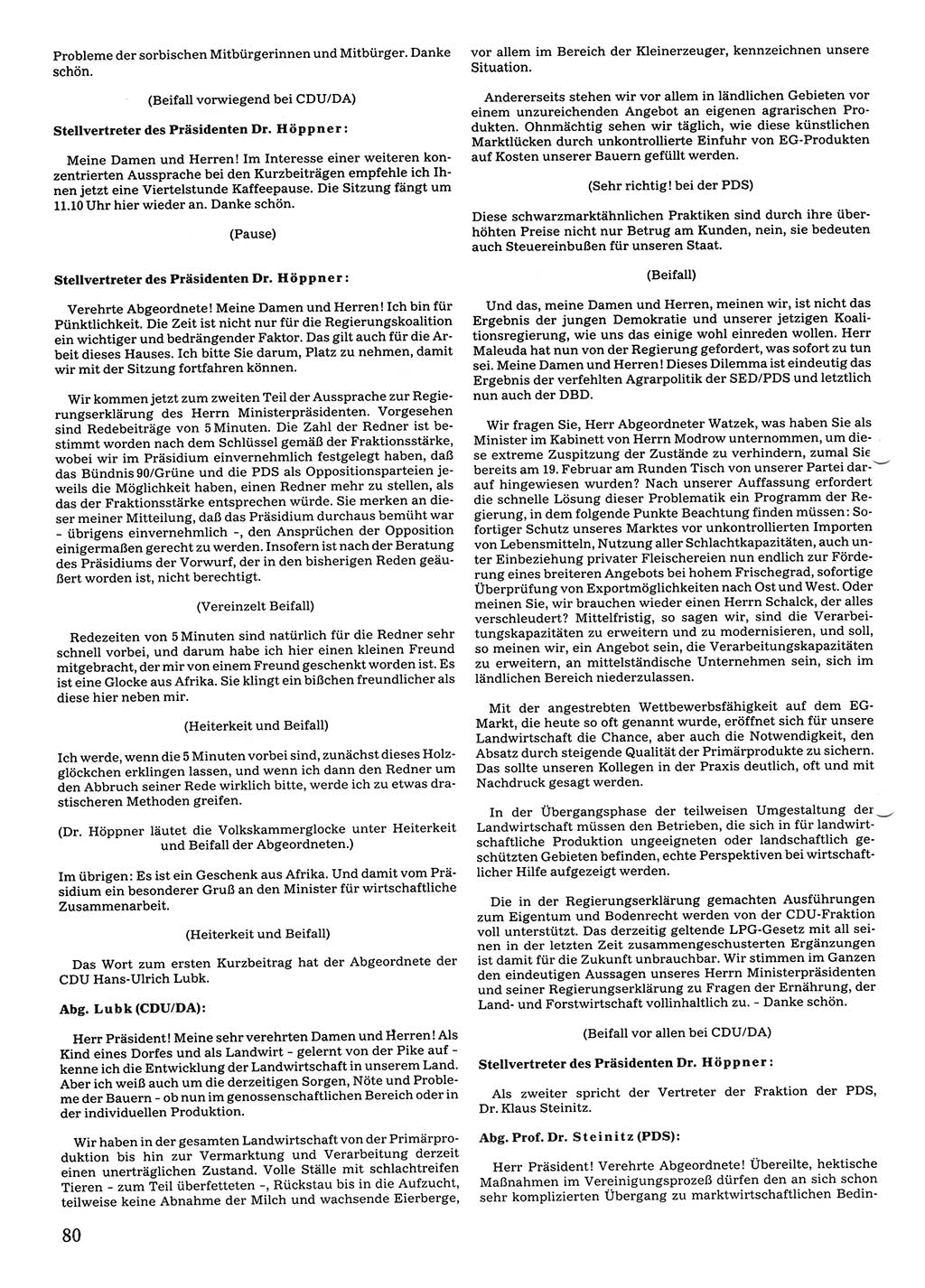 Tagungen der Volkskammer (VK) der Deutschen Demokratischen Republik (DDR), 10. Wahlperiode 1990, Seite 80 (VK. DDR 10. WP. 1990, Prot. Tg. 1-38, 5.4.-2.10.1990, S. 80)