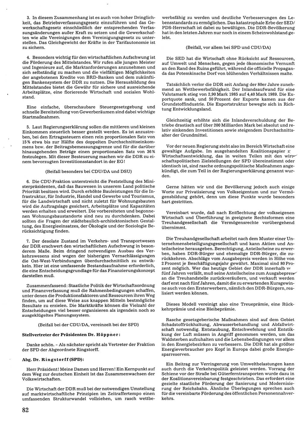 Tagungen der Volkskammer (VK) der Deutschen Demokratischen Republik (DDR), 10. Wahlperiode 1990, Seite 82 (VK. DDR 10. WP. 1990, Prot. Tg. 1-38, 5.4.-2.10.1990, S. 82)