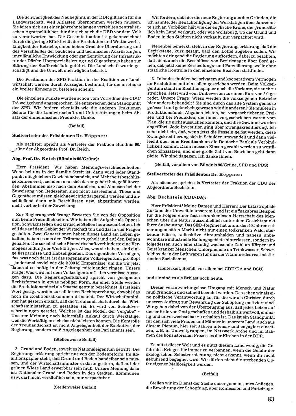 Tagungen der Volkskammer (VK) der Deutschen Demokratischen Republik (DDR), 10. Wahlperiode 1990, Seite 83 (VK. DDR 10. WP. 1990, Prot. Tg. 1-38, 5.4.-2.10.1990, S. 83)