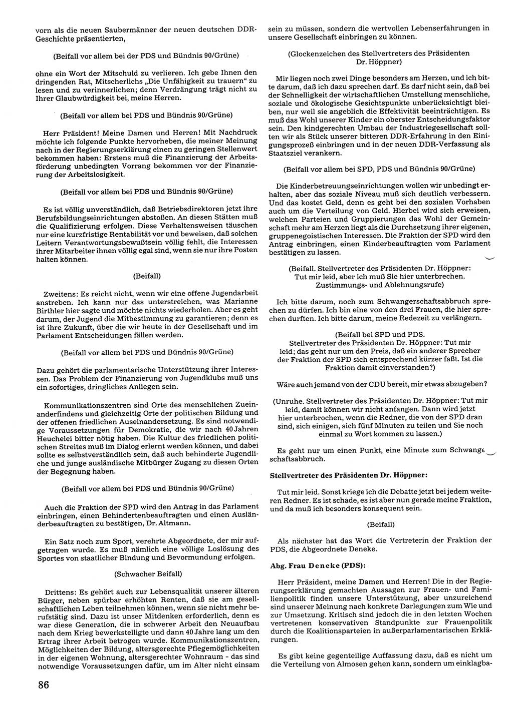 Tagungen der Volkskammer (VK) der Deutschen Demokratischen Republik (DDR), 10. Wahlperiode 1990, Seite 86 (VK. DDR 10. WP. 1990, Prot. Tg. 1-38, 5.4.-2.10.1990, S. 86)