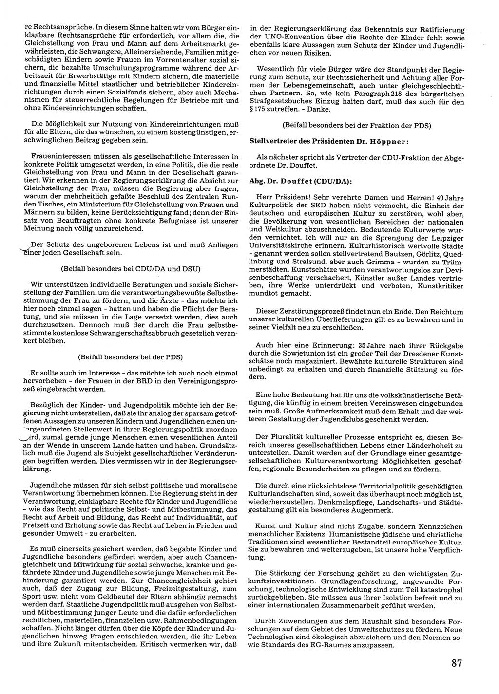 Tagungen der Volkskammer (VK) der Deutschen Demokratischen Republik (DDR), 10. Wahlperiode 1990, Seite 87 (VK. DDR 10. WP. 1990, Prot. Tg. 1-38, 5.4.-2.10.1990, S. 87)